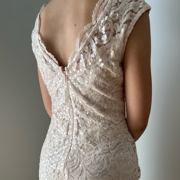 Le Chateau nude sequin lace midi dress - Picture 3 of 5